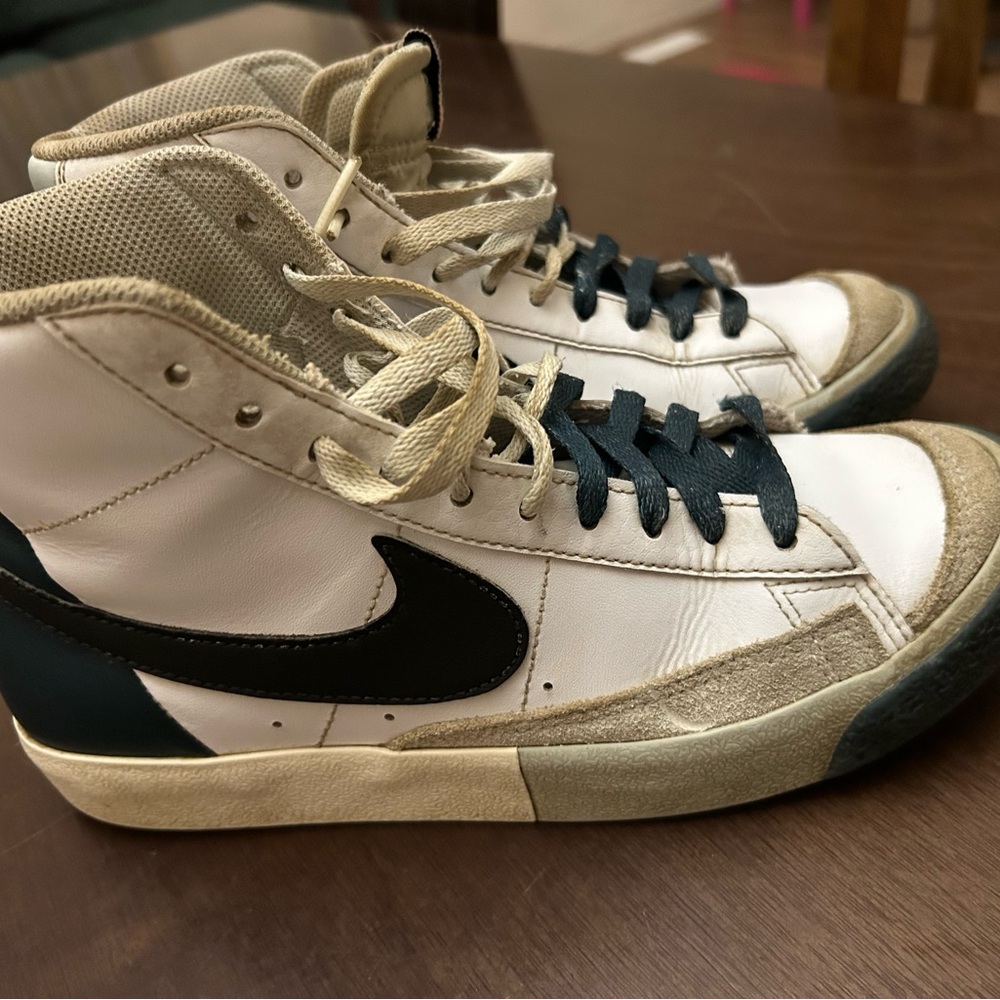 Nike High-Top Sneakers in White and Black with Tan Accents